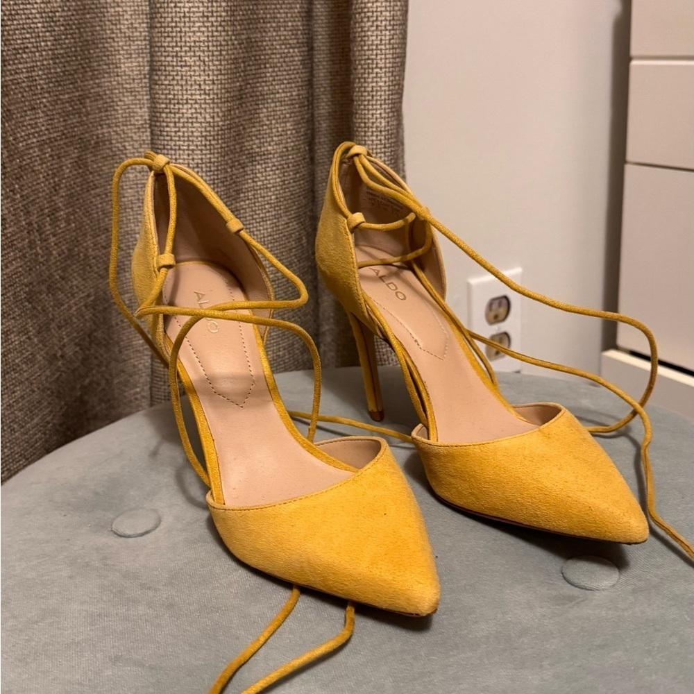 Yellow Lace-Up Heels